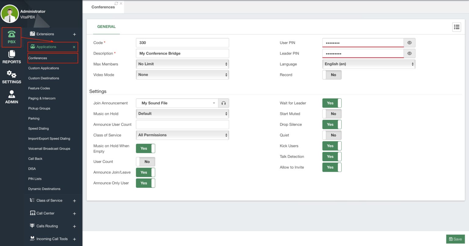 Conference Bridges – VitalPBX Wiki